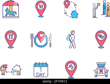 Set di icone colore RGB per il turismo locale Illustrazione Vettoriale