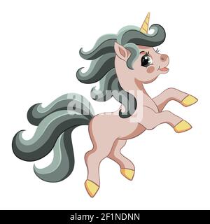 Carino unicorno rosa cartoon con mane verde. Illustrazione vettoriale isolata. Per cartoline, poster, design per vivai, biglietti d'auguri, adesivi, arredamento della camera, par Illustrazione Vettoriale