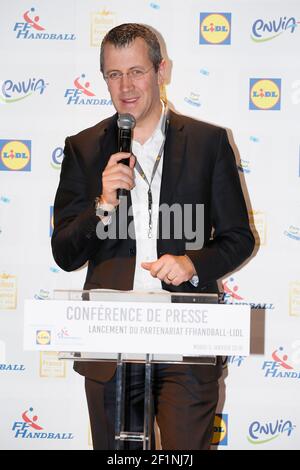 Francois Leroux (DRM Lidl) alla conferenza stampa del prossimo Handball Mondial 2017 organizzato in Francia, il 5 gennaio 2016 al Tour Montparnasse di Parigi, Francia - Foto Stephane Allaman / DPPI Foto Stock