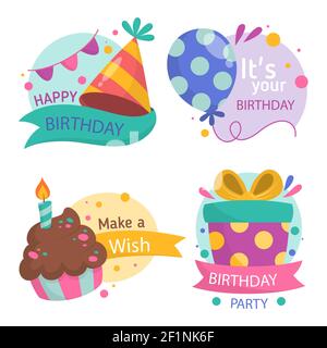 Illustrazione vettoriale della collezione dettagliata di badge di compleanno. Illustrazione Vettoriale