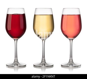 Bicchiere di rosso, rosa e vino bianco Foto Stock