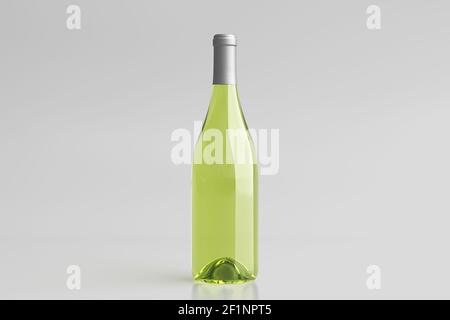 Bottiglia di vino bianco da 750 ml, modello su sfondo bianco. Vista frontale Foto Stock