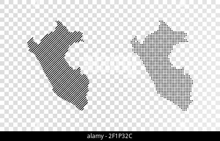 Insieme di mappe astratte del Perù. Mappa a punti e linee del Perù. Vettore mappa punteggiata del Perù isolato su sfondo trasparente Illustrazione Vettoriale