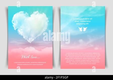 Cartolina con un cuore tra le nuvole. Illustrazione Vettoriale
