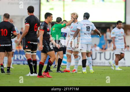 Olivier Miszuppe (Racing metro 92) ha ricevuto una carta gialla e ha lasciato la partita durante la gara di rugby francese Top 14 tra Racing Metro 92 e LOU Lyon Rugby, 27 agosto 2016 allo Stadio Yves du manoir a Colombes, fuori Parigi - Foto Stephane Allaman / DPPI Foto Stock