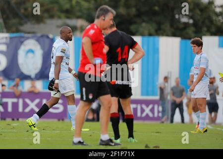 Olivier Miszuppe (Racing metro 92) ha ricevuto una carta gialla e ha lasciato la partita durante la gara di rugby francese Top 14 tra Racing Metro 92 e LOU Lyon Rugby, 27 agosto 2016 allo Stadio Yves du manoir a Colombes, fuori Parigi - Foto Stephane Allaman / DPPI Foto Stock