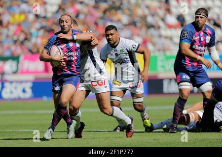 Julien Dupuy (Stade Francais), Benjamin KAYSER (ASM Clermont) durante il Campionato Francese Top 14 Rugby Union match tra Stade Francais Parigi e ASM Clermont Auvergne il 3 settembre 2016 allo stadio Jean Bouin di Parigi, Francia - Foto Stephane Allaman / DPPI Foto Stock