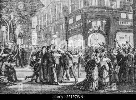 le alections a paris le boulevard des italiens dans la soiree du 7 juin, l'univers illustre,editeur michele levy 1869 Foto Stock