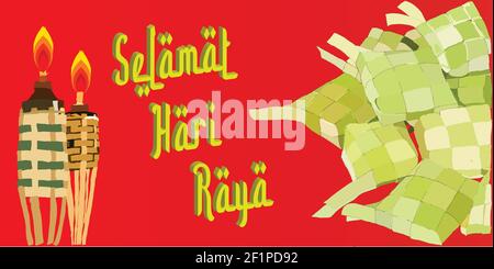 Vector Illustrazione di un testo in malese 'Selamat Hari Raya' che un saluto per eid mubarak. Illustrazione Vettoriale