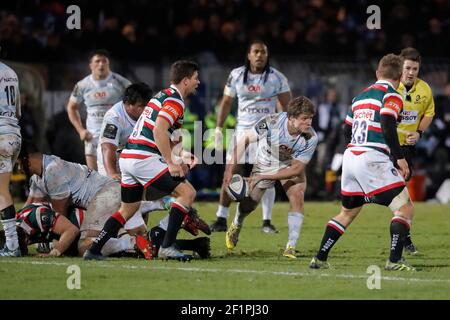 Xavier CHAUVEAU (Racing Metro 92), ben Youngs (Leicester Tigers), Jack Roberts (Leicester Tigers) durante la European Rugby Champions Cup, Pool 1, Rugby Union match tra Racing Metro 92 e Leicester Tigers il 14 gennaio 2017 allo stadio Yves du Manoir di Colombes, Francia - Foto Stephane Allaman / DPPI Foto Stock
