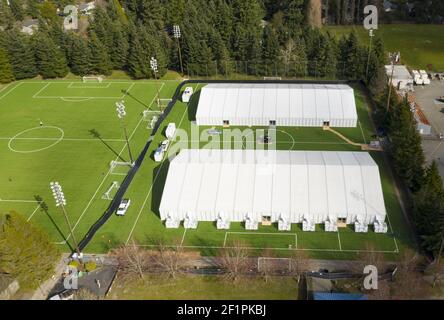 A Shoreline Washington sono state allestite tende per l'ospedale di emergenza Foto Stock