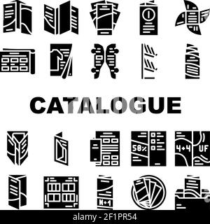 Icone della raccolta di cataloghi e opuscoli Imposta vettore Illustrazione Vettoriale