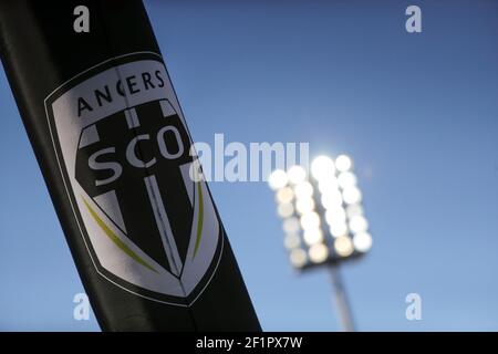 Illustrazione del logotipo di SCO Angers durante la partita di calcio del campionato francese L1 tra SCO Angers e Bordeaux il 6 agosto 2017 allo stadio Raymond-Kopa, Francia - FOTO Stéphane Allaman / DPPI Foto Stock