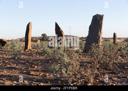 Etiopia, Axum - campo di Gudit stelae Foto Stock