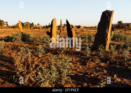 Etiopia, Axum - campo di Gudit stelae Foto Stock