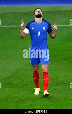 Olivier Giroud (fra) dopo averlo segnato gol, felice, durante la partita di calcio amichevole 2017 tra Francia e Galles il 10 novembre 2017 allo Stade de France a Saint-Denis, Francia - Foto Stephane Allaman / DPPI Foto Stock