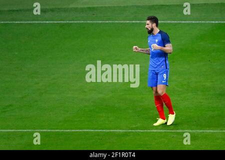 Olivier Giroud (fra) dopo averlo segnato gol, felice, durante la partita di calcio amichevole 2017 tra Francia e Galles il 10 novembre 2017 allo Stade de France a Saint-Denis, Francia - Foto Stephane Allaman / DPPI Foto Stock