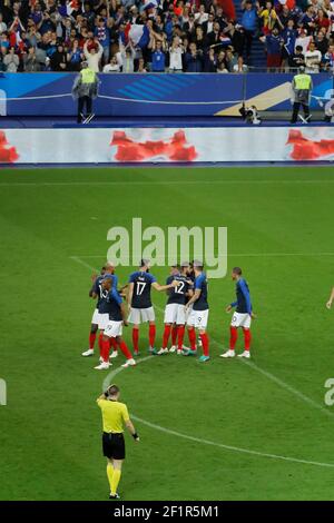 Nabil FEKIR (fra) ha segnato il secondo gol e lo ha celebrato con Olivier GIROUD (fra), Kylian MBAPPE (fra), Blaise MATUIDI (fra), Adil RAMI (fra), Steven NZONZI (fra), Benjamin MENDY (fra)durante la partita di calcio FIFA friendly Game tra Francia e Repubblica d'Irlanda il 28 maggio 2018 allo Stade de France a Saint-Denis vicino a Parigi, Francia - Foto Stephane Allaman / DPPI Foto Stock