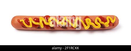 Salsiccia con ketchup e mostarda. Foto Stock