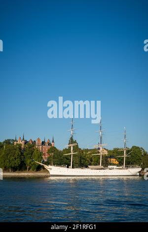 La nave a vela af Chapman che ospita il STF Youth Hostel a Skeppsholmen, Stoccolma, Svezia. Foto Stock