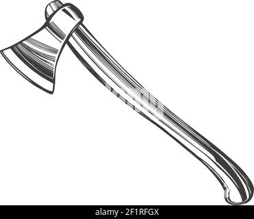 ax con utensile di taglio con manico in legno illustrazione vettoriale disegnata a mano schizzo Illustrazione Vettoriale