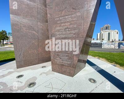 USS San Diego Memorial al porto di San Diego Foto Stock