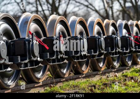 Set di ruote per veicoli ferroviari, manutenzione e sostituzione, Herne, NRW, Germania Foto Stock