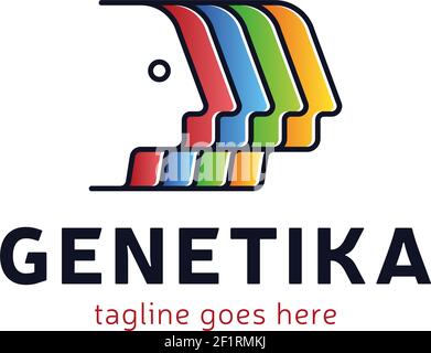 Logo delle teste umane. Il logo della tecnologia genetica della testa, il vettore di concetto delle teste colorate, il modello di logotipo della tecnologia digitale progetta l'illustrazione vettoriale Illustrazione Vettoriale