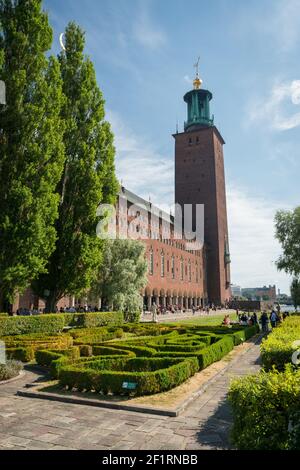 Stadshusparken, Stadshuset o Stockholms stadshus (Municipio), Kungsholmen, Stoccolma, Svezia. Foto Stock