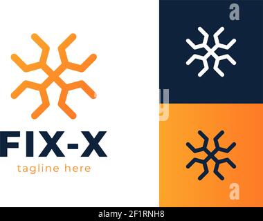 Logo Letter X Wrench. Servizio di riparazione manuale. Icona Technology Construction Industry Vector. Illustrazione Vettoriale