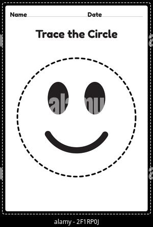 Traccia il foglio di lavoro cerchio per bambini asilo e preschoolers per attività didattiche in un'illustrazione stampabile Illustrazione Vettoriale