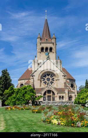Vista sulla storica chiesa di Pauluskirche nel centro di Basilea Foto Stock