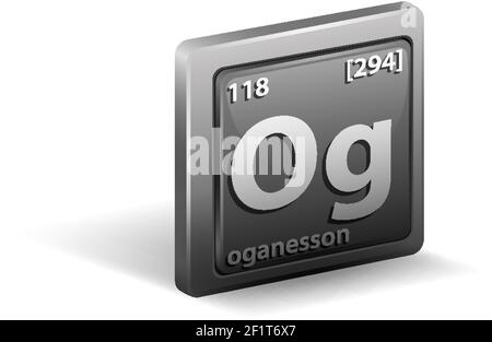 Elemento chimico Oganesson. Simbolo chimico con numero atomico e massa atomica. Illustrazione Illustrazione Vettoriale