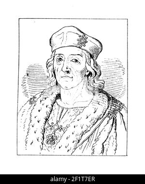 Incisione del XIX secolo di un ritratto di Enrico VII, re d'Inghilterra e Signore d'Irlanda. È nato il 28 gennaio 1457 in Galles, Regno Unito e d Foto Stock