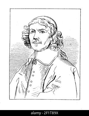 Incisione antica di un ritratto di Jean Francois Paul de Gondi, cardinale di Retz e scrittore di memorie. È nato il 29 settembre 1613 a Montmirai Foto Stock