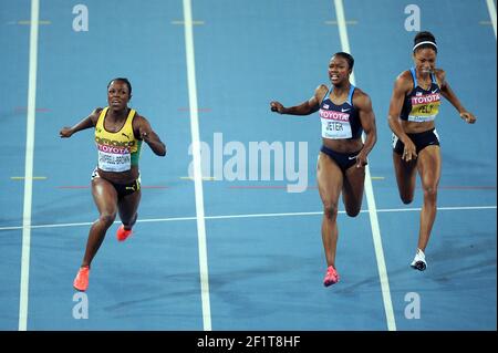 ATLETICA - CAMPIONATI DEL MONDO IAAF 2011 - DAEGU (KOR) - GIORNO 7 - 02/09/2011 - DONNE 200M FINALE - SHALONDA SOLOMON (USA) - VERONICA CAMPBELL-BROWN (JAM) / VINCITORE - CARMELITA JETER (USA) / 2 - ALLYSON FELIX (USA) / 3 - FOTO : FRANCK FAUGERE / KMSP / DPPI Foto Stock