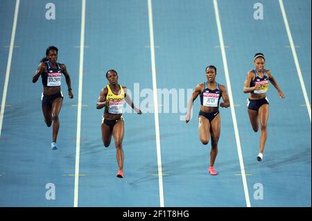 ATLETICA - CAMPIONATI DEL MONDO IAAF 2011 - DAEGU (KOR) - GIORNO 7 - 02/09/2011 - DONNE 200M FINALE - SHALONDA SOLOMON (USA) - VERONICA CAMPBELL-BROWN (JAM) / VINCITORE - CARMELITA JETER (USA) / 2 - ALLYSON FELIX (USA) / 3 - FOTO : FRANCK FAUGERE / KMSP / DPPI Foto Stock