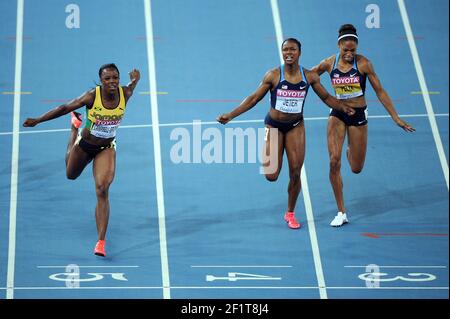 ATLETICA - CAMPIONATO DEL MONDO IAAF 2011 - DAEGU (KOR) - GIORNO 7 - 02/09/2011 - DONNE 200M FINALE - VERONICA CAMPBELL-BROWN (JAM) / VINCITORE - CARMELITA JETER (USA) / 2 - ALLYSON FELIX (USA) / 3° - FOTO : FRANCK FAUGERE / KMSP / DPPI Foto Stock