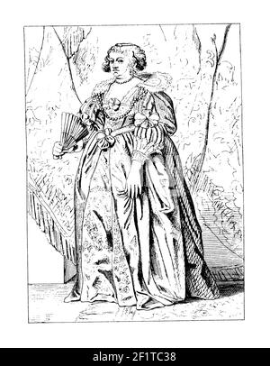 Antica illustrazione di un ritratto di Maria de' Medici, regina consorte di Francia. È nata il 26 aprile 1575 a Firenze, Italia, e muore il 3 luglio, Foto Stock