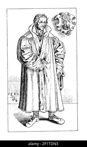 Incisione vintage di un ritratto di Philipp Melanchthon, parroco tedesco, studioso e teologo. È nato il 16 febbraio 1497 a Bretten, Germania An Foto Stock
