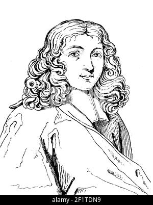 Incisione ottocentesca di un ritratto di Pierre Bayle, filosofo e scrittore francese. Nato il 18 novembre 1647 a Carla-le-Comte, in Francia, morì il D. Foto Stock
