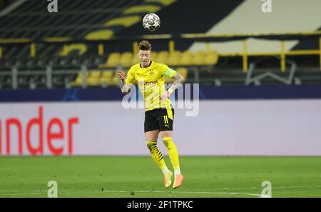 Dortmund, Germania. 2021. Firo: 09.03.2021 Calcio: Calcio: Campionato UEFA stagione 2020/21 1/8 finale BVB, Borussia Dortmund - FC Sevilla Marco Reus, Header | Usage worldwide Credit: dpa/Alamy Live News Foto Stock