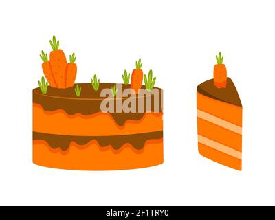 Torta di carote intera e affettare. Illustrazione vettoriale. Illustrazione Vettoriale