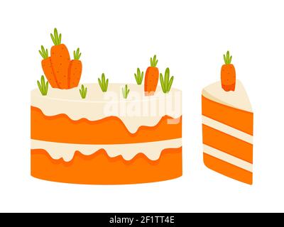 Torta di carote intera e affettare. Illustrazione vettoriale. Illustrazione Vettoriale