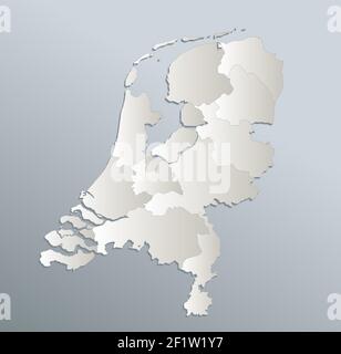 Mappa dei Paesi Bassi, divisione amministrativa, carta bianca blu per schede 3D vuota Foto Stock