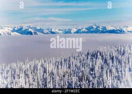 Antenna vista invernale di Esplanade gamma; sub-gamma di Selkirk gamma; British Columbia; Canada Foto Stock