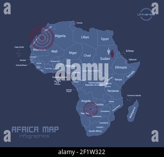 Africa mappa, con i nomi dei singoli stati, infografica blu flat design vettore Illustrazione Vettoriale