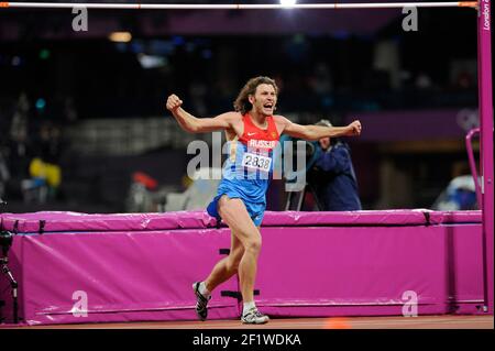 LONDON OLYMPIC GAMES 2012 - STADIO OLIMPICO , LONDRA (ENG) - 07/08/2012 - PHOTO : POOL / KMSP / DPPIATHLETICS - SALTO ALTO UOMO - MEDAGLIA D'ORO - IVAN UKHOV (RUS) Foto Stock