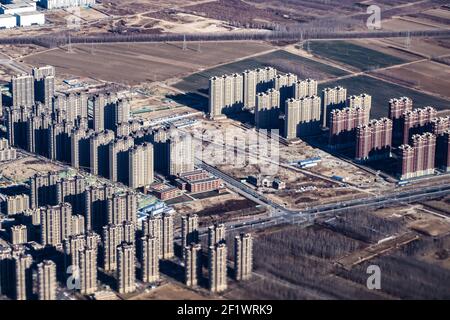 Pechino, Cina nella zona residenziale che è visibile da un aereo Foto Stock