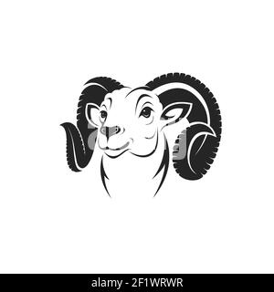 Vettore di testa di montone di bighorn su sfondo bianco. Illustrazione vettoriale a livelli facilmente modificabile. Animali selvatici. Illustrazione Vettoriale